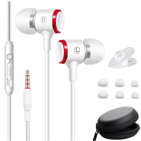SPRISE หูฟังสเตอริโอเบสสีขาว พร้อมเคสหูฟัง ตัดเสียงรบกวน 3.5 มม.